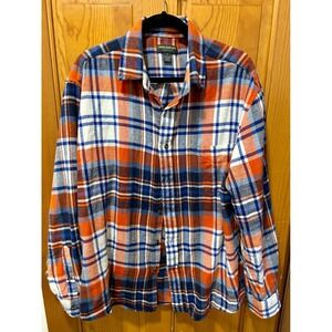 John Bartlett Consensus Mens XL Plaid Flannel Button Down Shirt Orange Blue